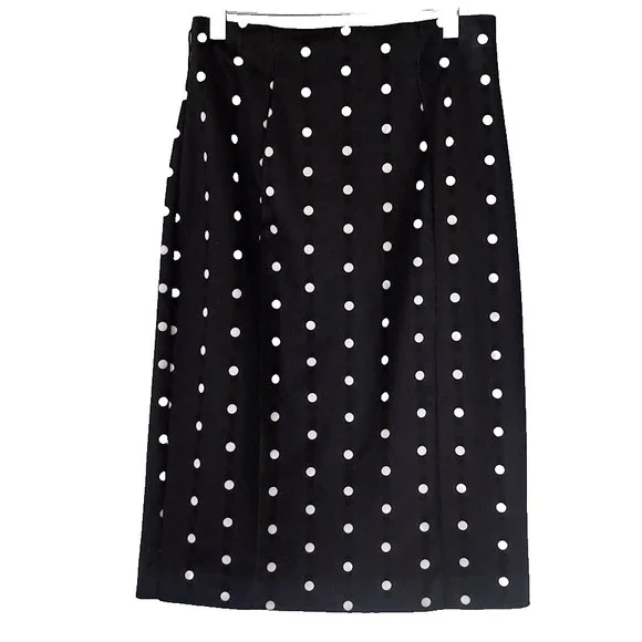 WORTHINGTON Black White Polka Dot Pencil Skirt Kick Pleat Knee Length Corpcore 4 - Picture 2 of 6